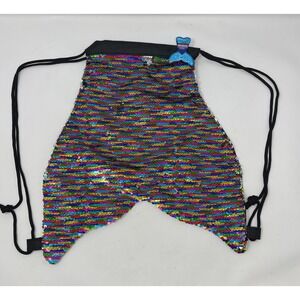Kids Mermaid Tail Sequin Drawstring Backpack Bag Rainbow Glitter